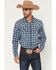 Image #1 - Cody James Men's Conaway Denim Plaid Print Long Sleeve Snap Western Shirt, Blue, hi-res