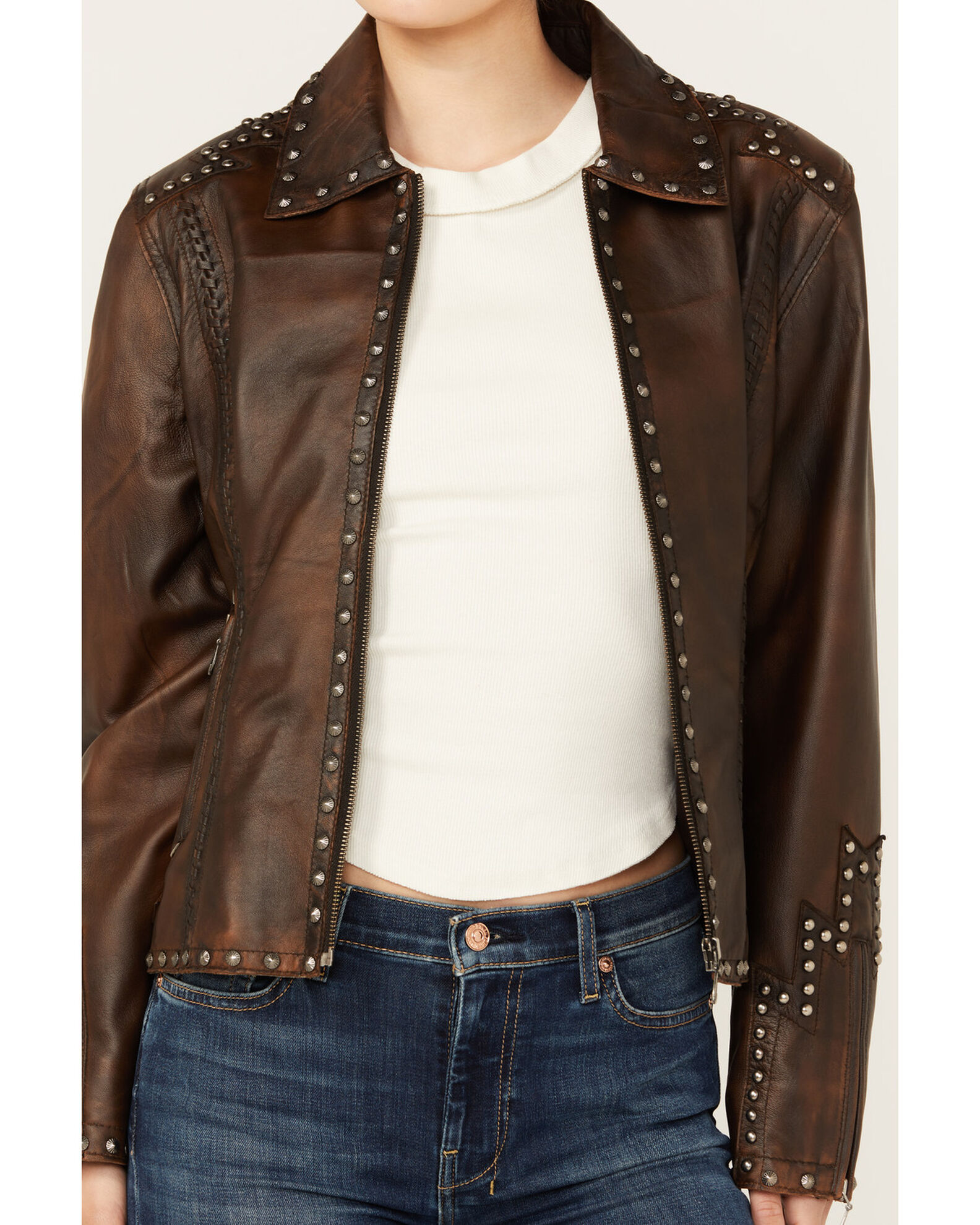 Cripple Creek Women s Concho Back Leather Jacket Pueblo Mall