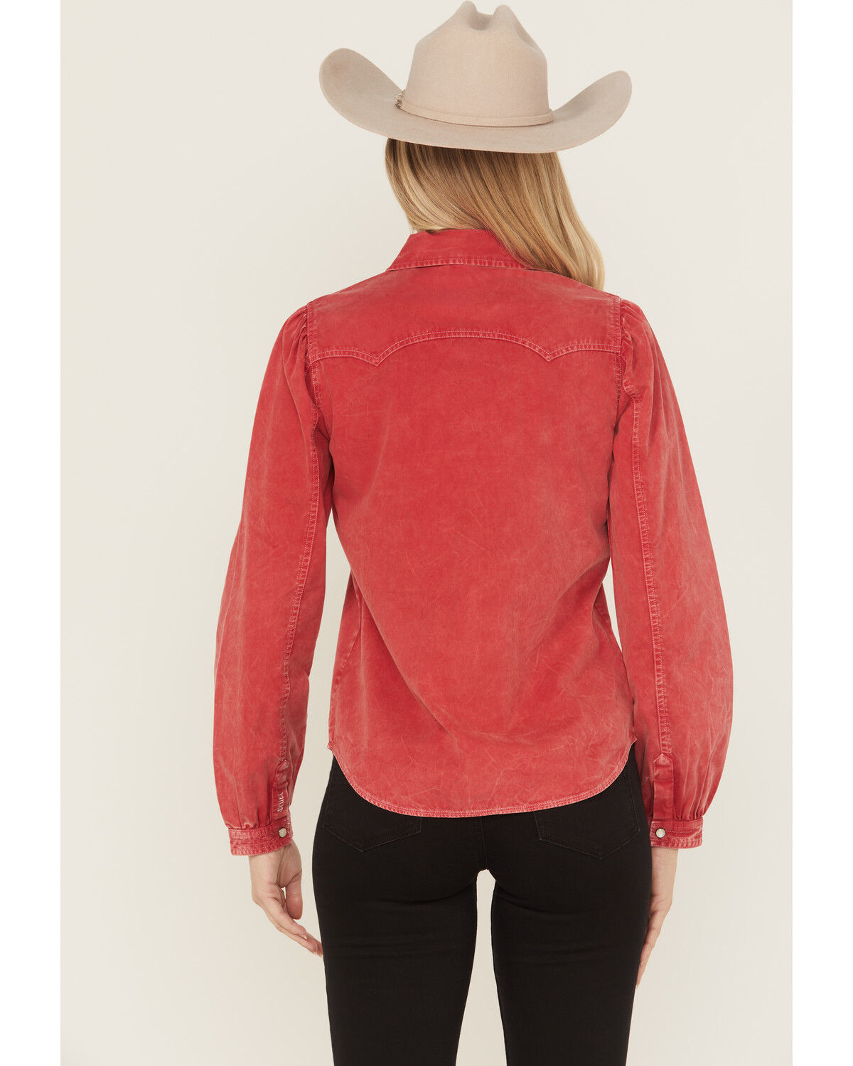 Image #4 - Cruel Girl Women's Solid Long Sleeve Snap Western Shirt, Red, hi-res