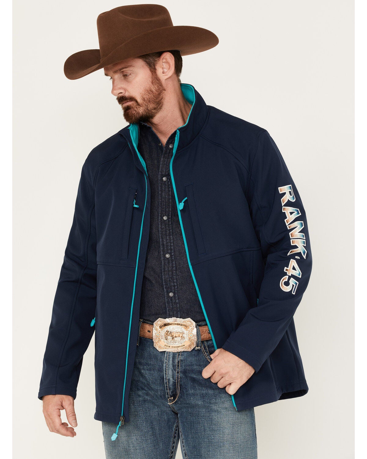 RANK 45&reg; Men's Irwin Logo Softshell Jacket, Blue, hi-res