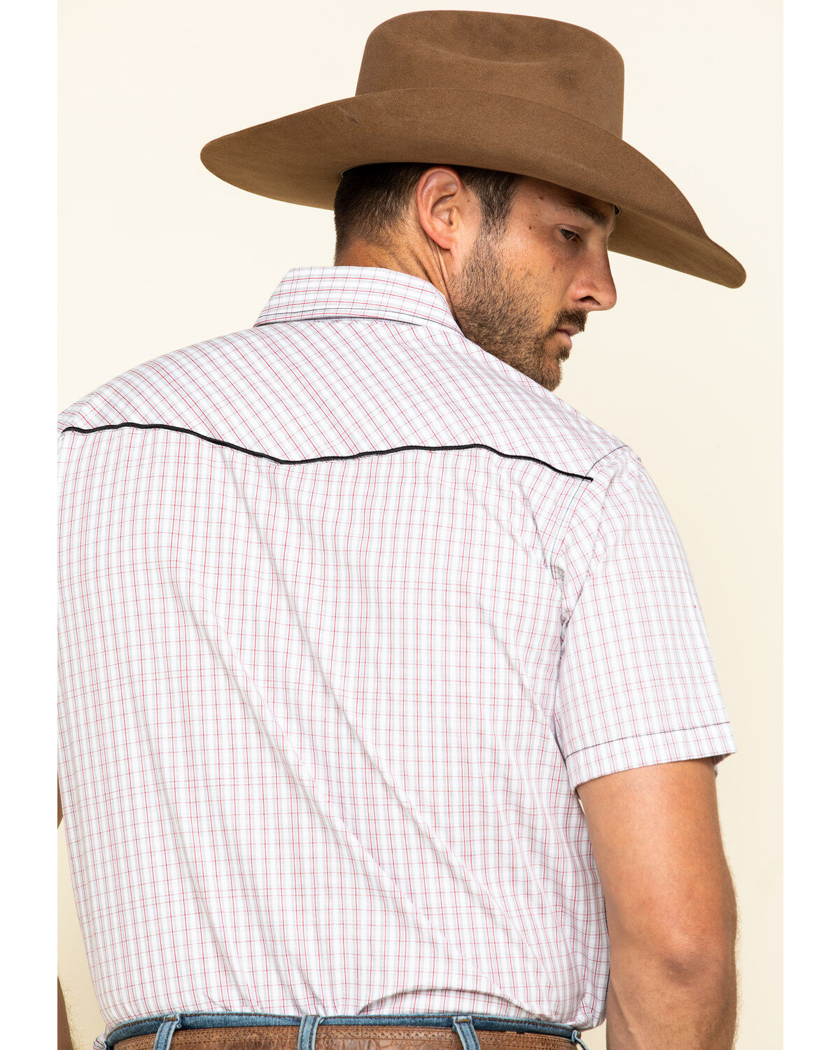 Image #5 - Cowboy Hardware Men's White Rake Plaid Short Sleeve Western Shirt, , hi-res