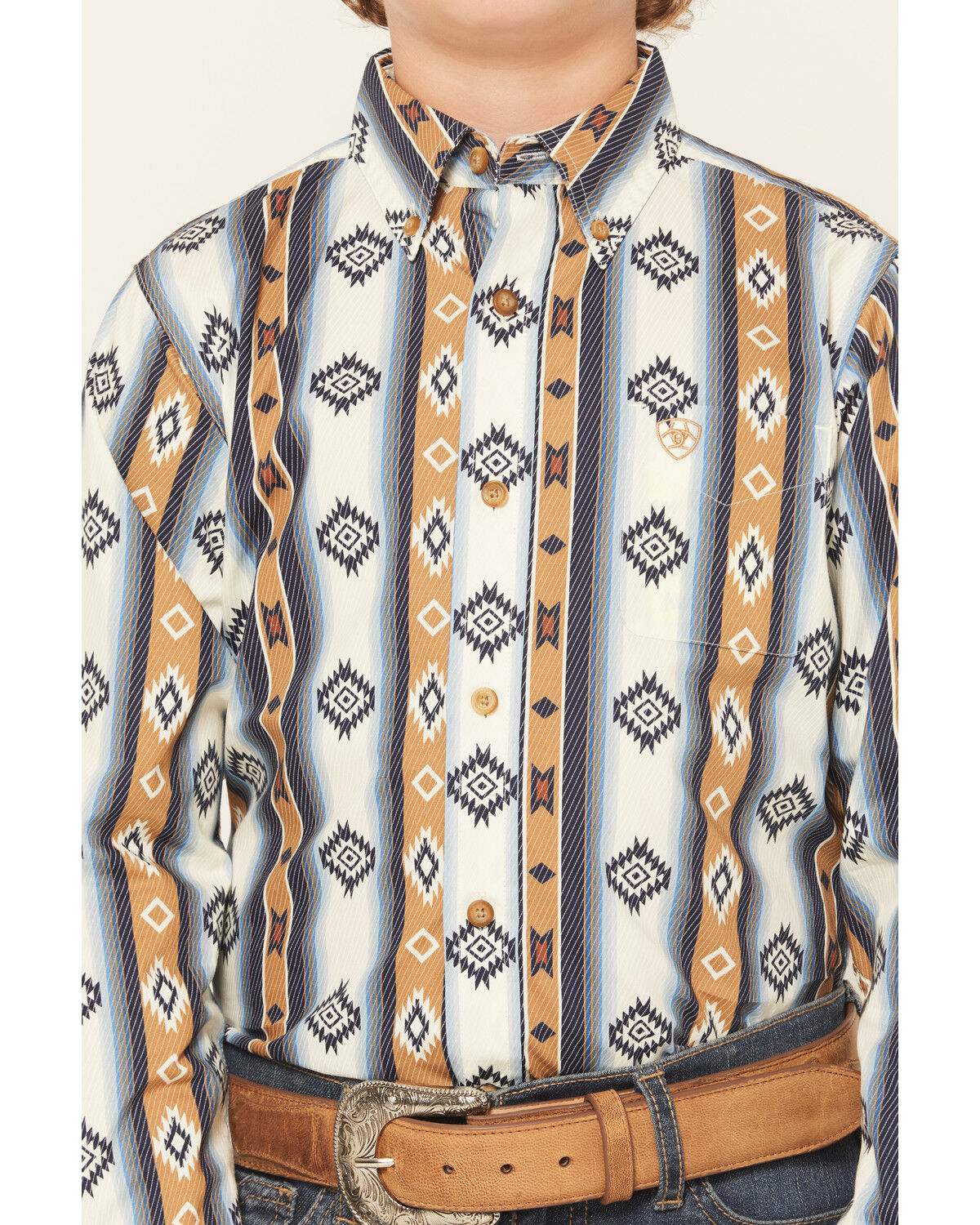 Ariat Boys' Striped Southwestern Long Sleeve Button-Down Western Shirt