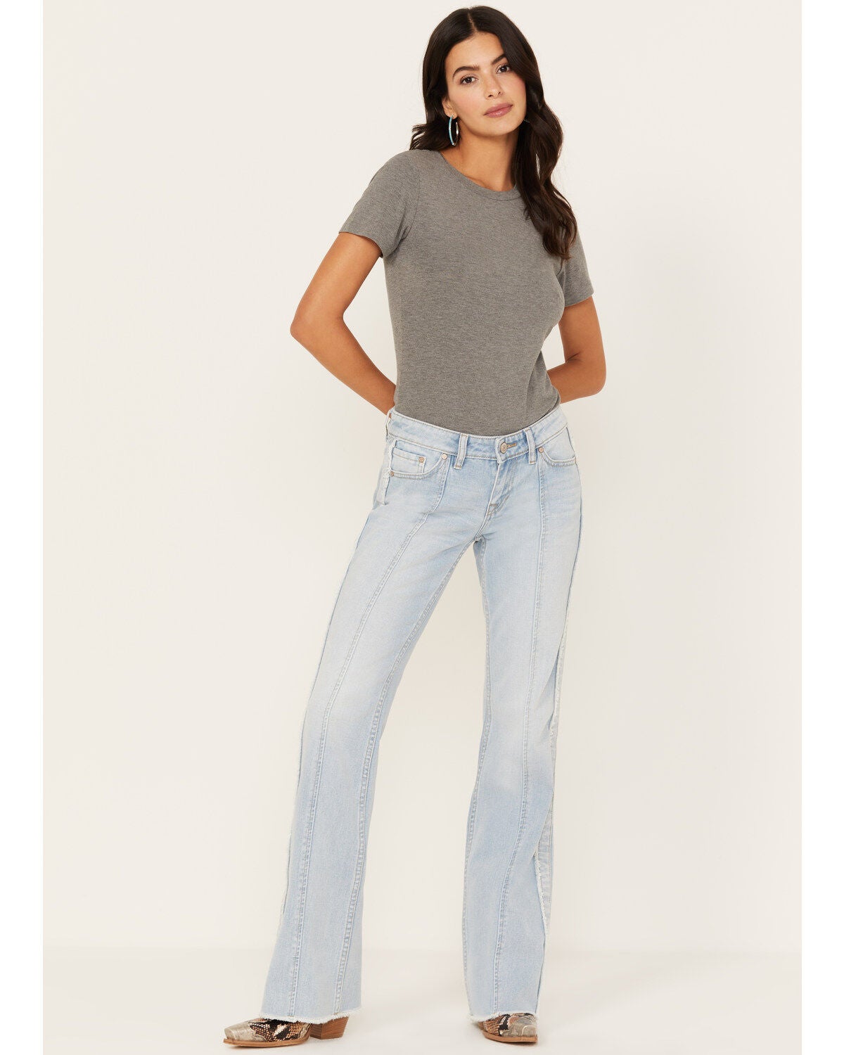 Shyanne Women's Light Wash Low Rise Seamed Bootcut Jeans, Light Medium Wash, hi-res
