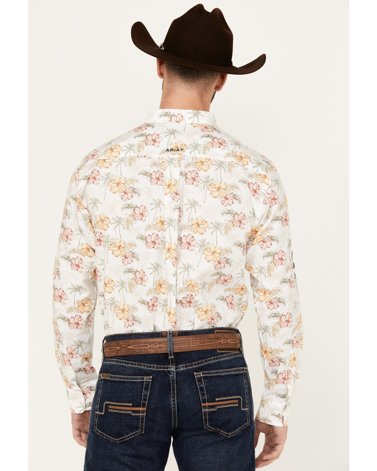 Image #4 - Ariat Men's Team Charlie Floral Print Logo Long Sleeve Button-Down Western Shirt - Tall, Natural, hi-res