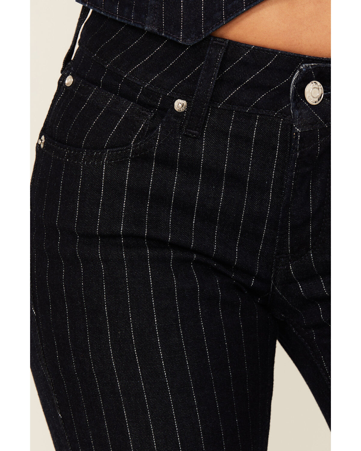 Image #2 - Ariat Women's Jasmine Pinstripe Dark Wash Flare Stretch Denim Jeans, Dark Wash, hi-res
