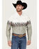 Image #1 - Wrangler Men's Checotah Border Print Long Sleeve Pearl Snap Western Shirt, White, hi-res