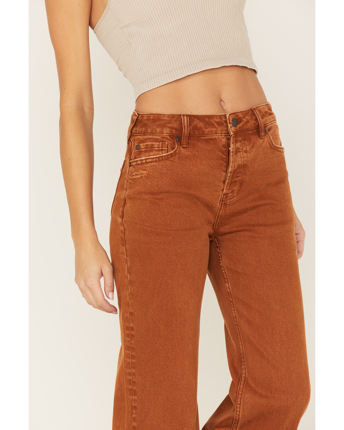 Image #2 - Cleo + Wolf Women's High Rise Distressed Stretch Loose Wide Jeans, Brown, hi-res