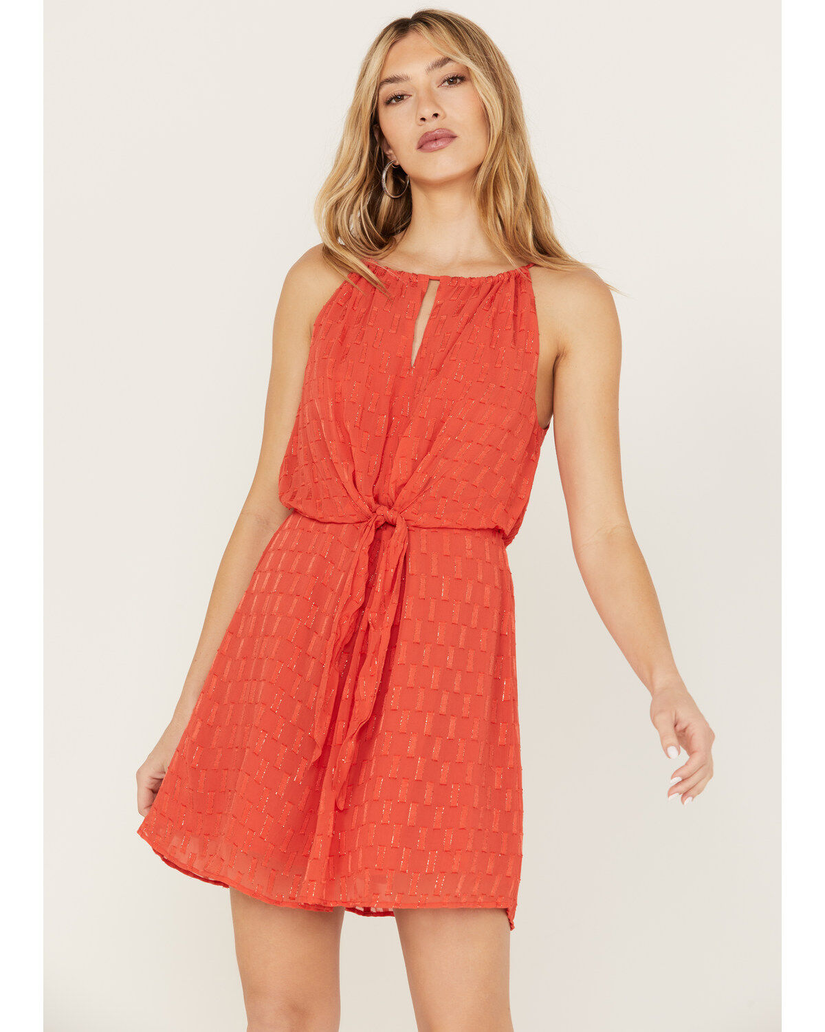 Image #1 - Idyllwind Women's Gladiolus Metallic Slip Tie Front Mini Dress, Caramel, hi-res