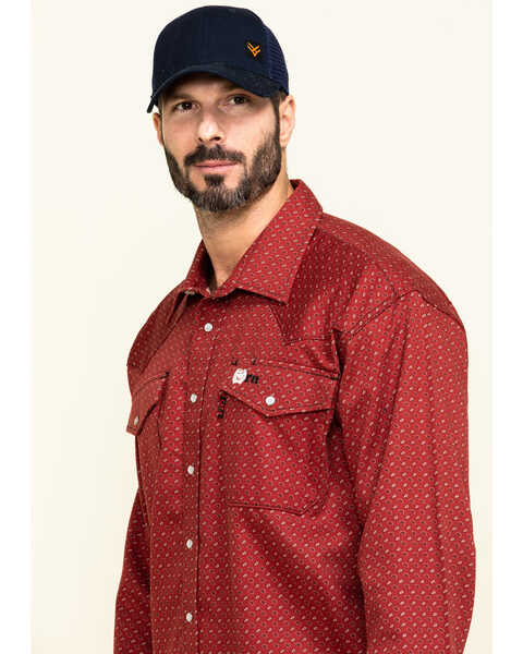 Image #3 - Cinch Men's FR Red Geo Print Long Sleeve Work Shirt , , hi-res