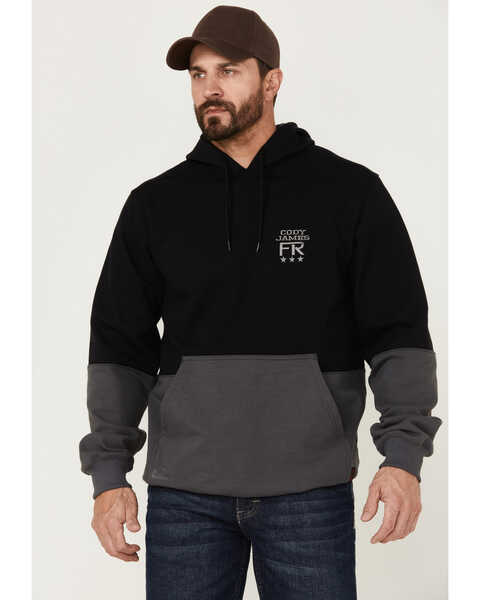 Cody James Men's FR Fleece Solid Black Hooded Work Sweatshirt , Black, hi-res