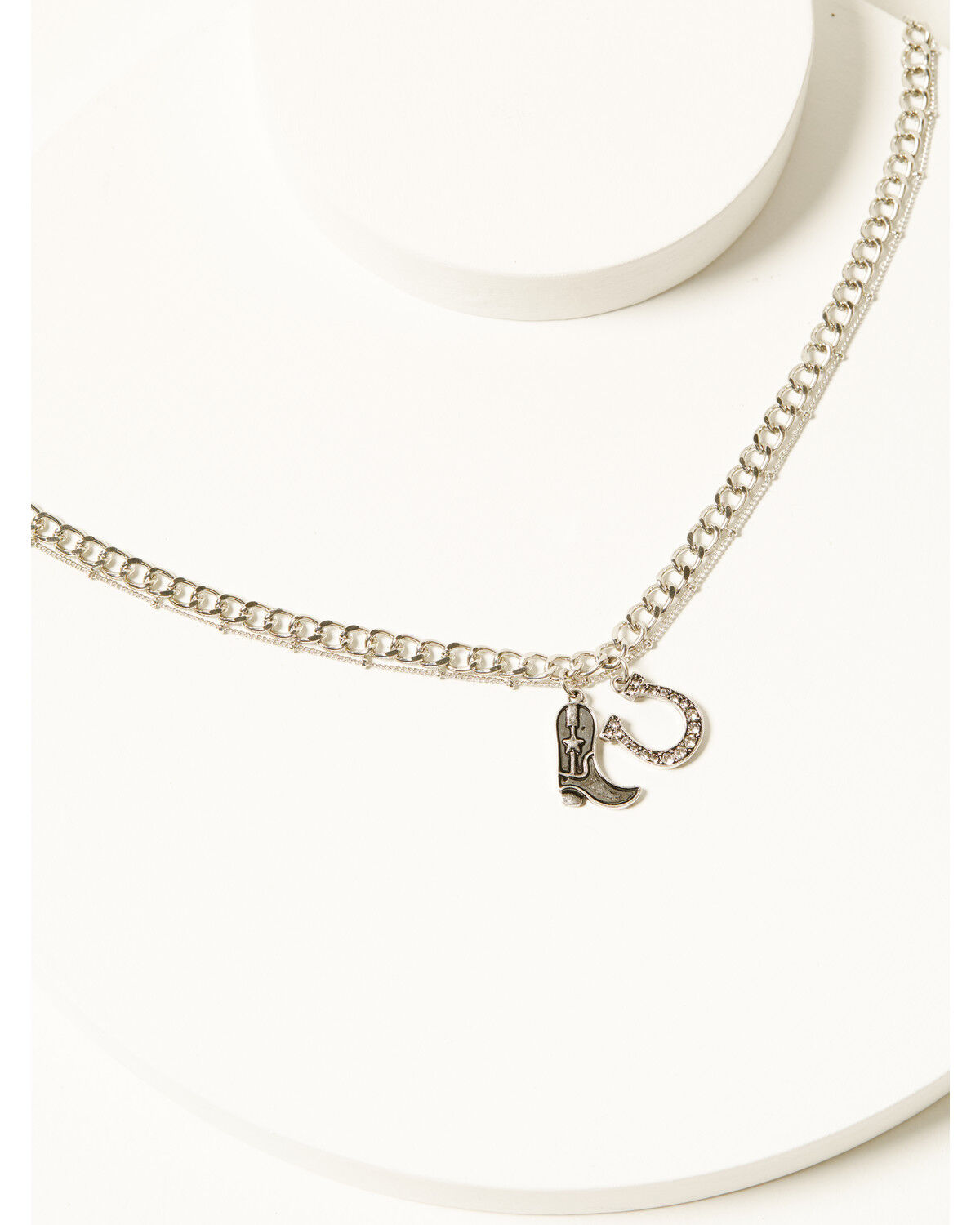 Image #1 - Shyanne Women's Boot and Horseshoe Charm Necklace, Silver, hi-res