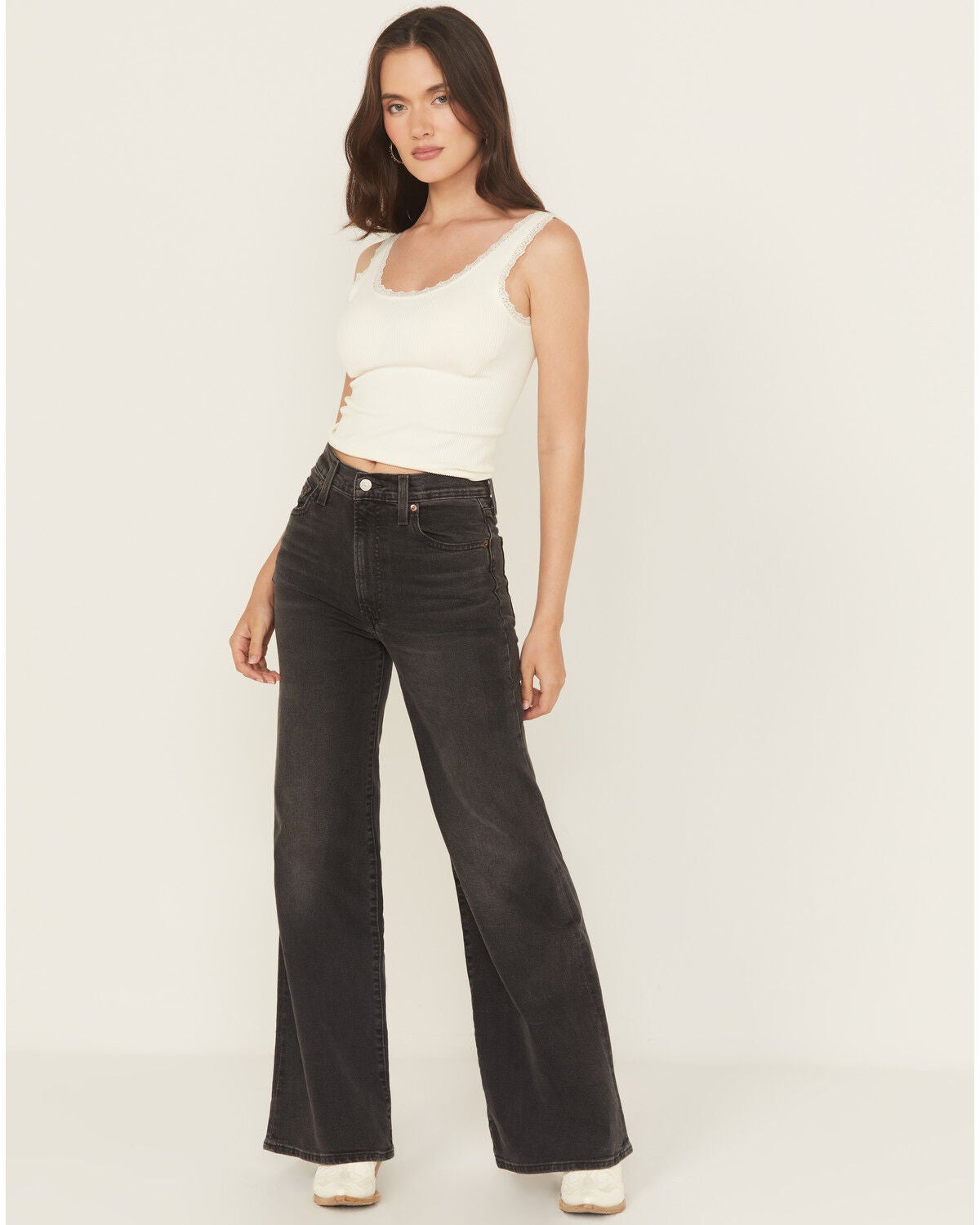 Levi's Women's Cut and Dry Ribcage Bell Bottom Flare Denim Jeans, Black, hi-res