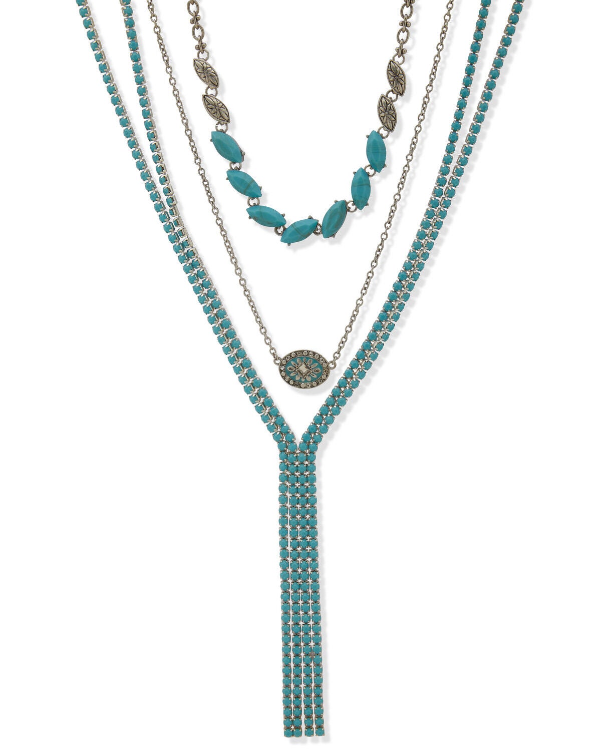Lainey Wilson Women's 3 Row Stone Necklace, Turquoise, hi-res