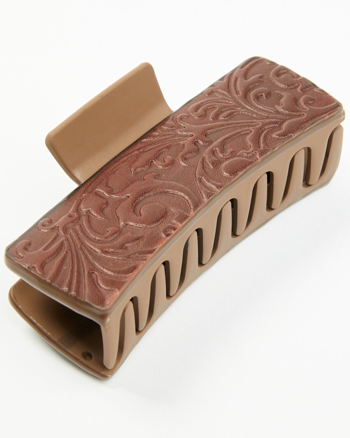 Image #2 - Shyanne Women's Tooled Floral Leather Hair Clip, Brown, hi-res