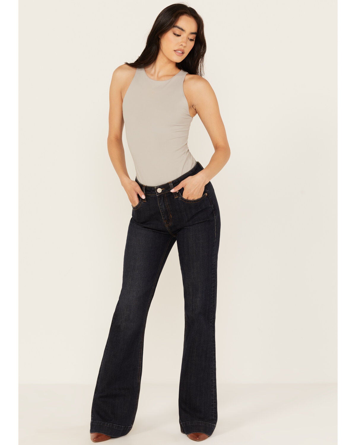 Rock & Roll Denim Women's Dark Wash High Rise Raw Denim Trouser Jeans, Dark Wash, hi-res