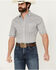 Image #1 - Panhandle Men's Abstract Geo Print Short Sleeve Pearl Snap Stretch Western Shirt, Grey, hi-res