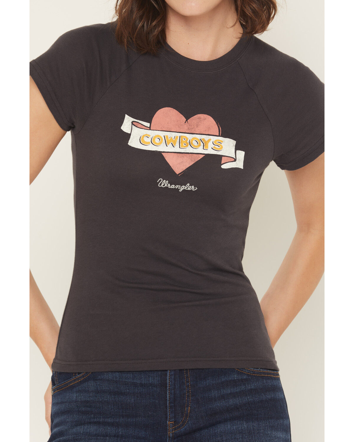 Image #3 - Wrangler Women's Cowboys Short Sleeve Graphic Baby Tee, Black, hi-res
