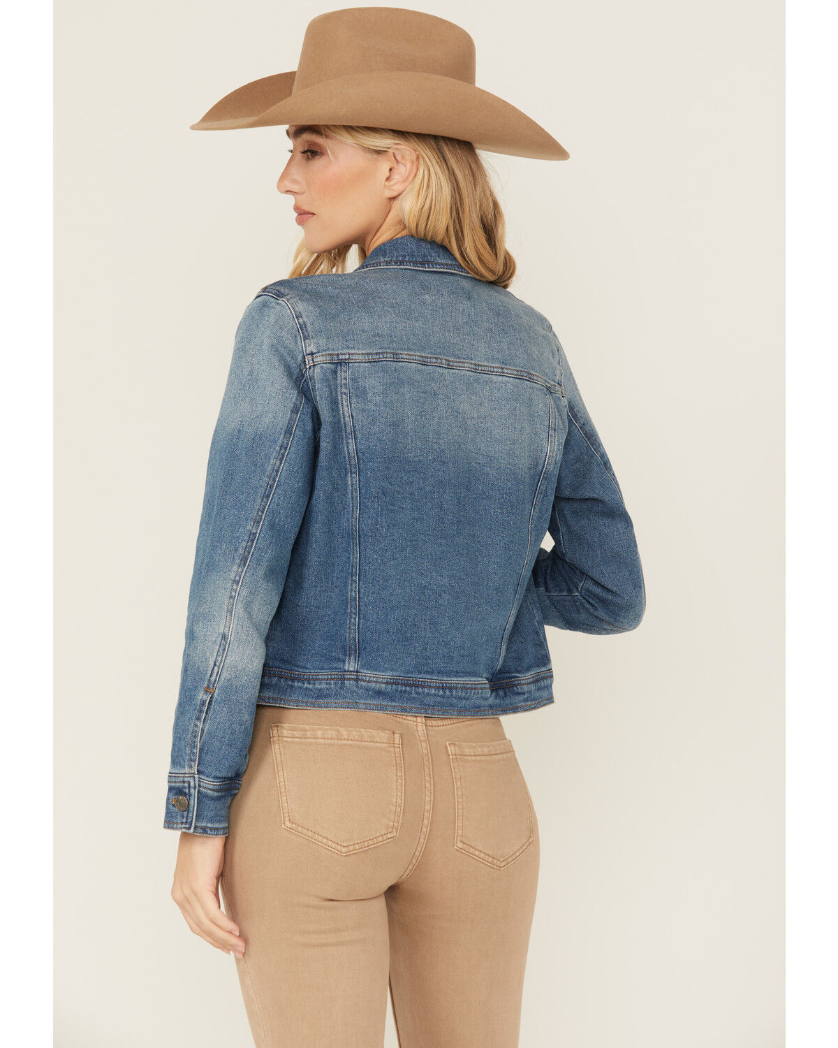Image #4 - Shyanne Women's Leland Medium Wash Cropped Stretch Denim Jacket, Medium Wash, hi-res