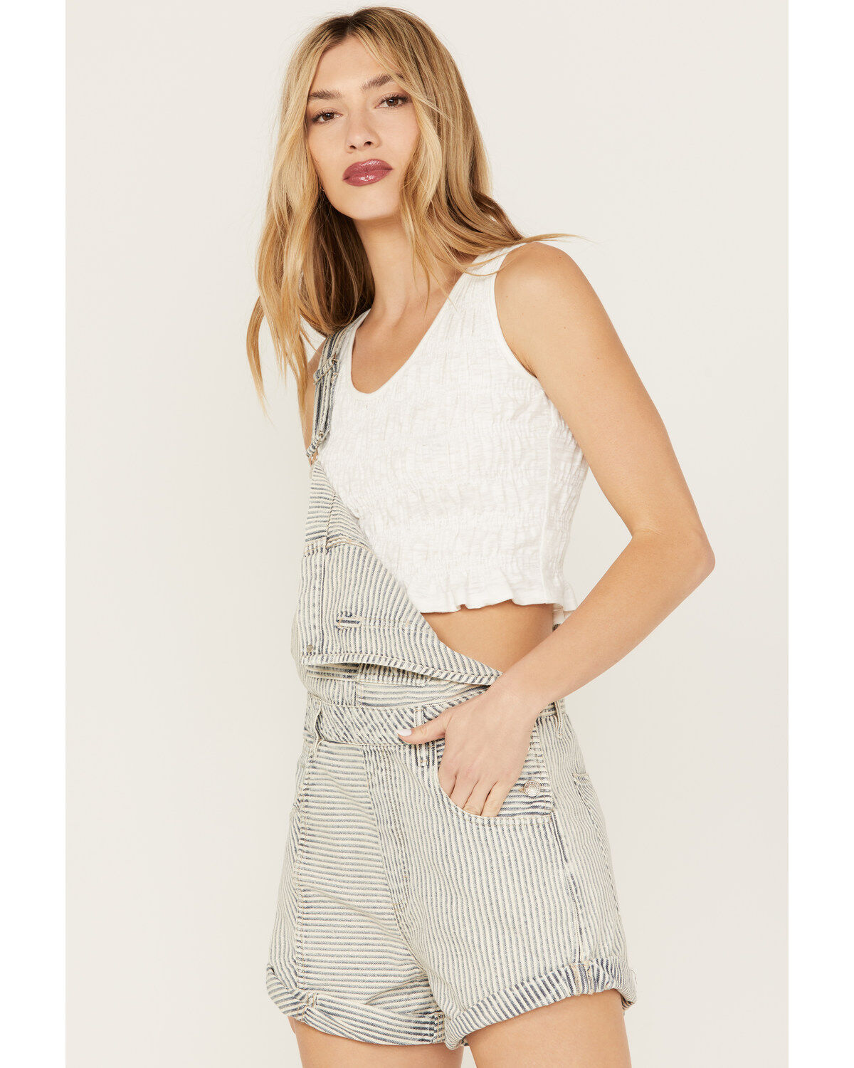 Image #2 - Free People Women's Light Wash Denim Novelty Ziggy Shortalls, Light Wash, hi-res