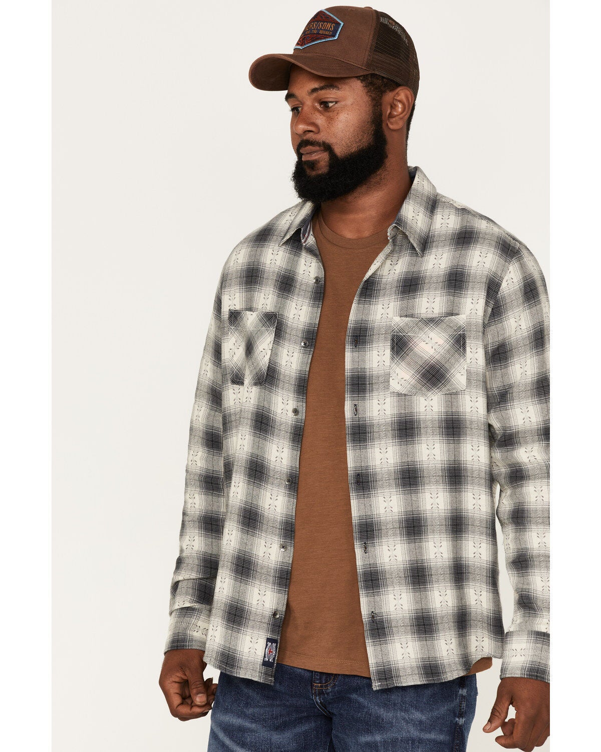 Flag & Anthem Men's Albee Dobby Stripe Plaid Print Long Sleeve Button Down Shirt, Cream, hi-res