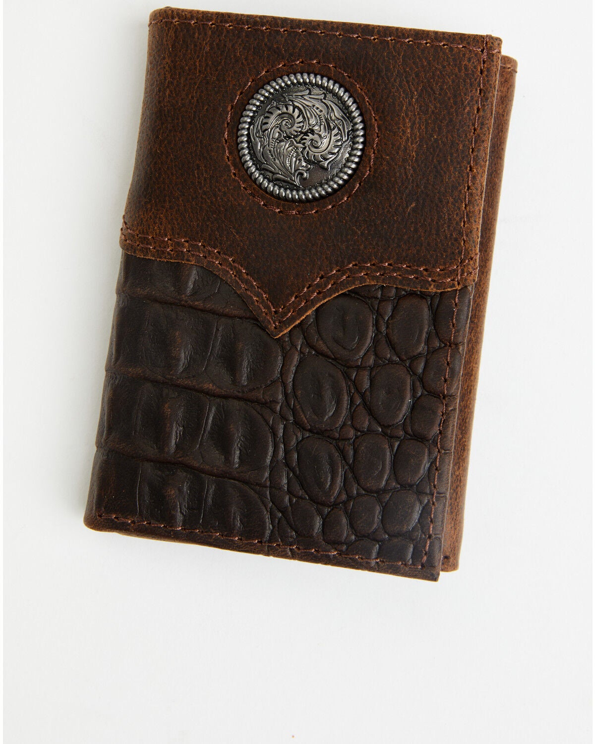 Cody James Men's Caiman Print Trifold Wallet, Dark Brown, hi-res