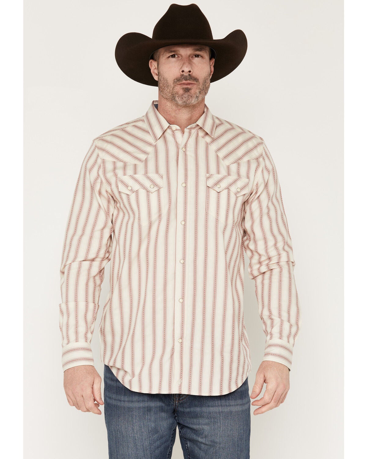 Image #1 - Moonshine Spirit&reg; Men's Ridge Dobby Stripe Print Long Sleeve Snap Western Shirt, Ivory, hi-res