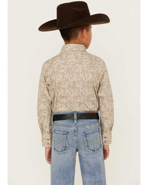 Image #4 - Wrangler 20X Boys' Paisley Print Long Sleeve Snap Stretch Western Shirt , Tan, hi-res