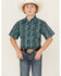 Panhandle Select Boys' Paisley Print Short Sleeve Pearl Snap Western Shirt, Dark Teal, hi-res