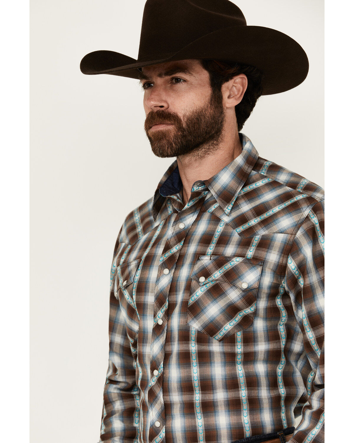 Image #2 - Roper Men's West Made Plaid Print Long Sleeve Snap Western Shirt, Brown, hi-res