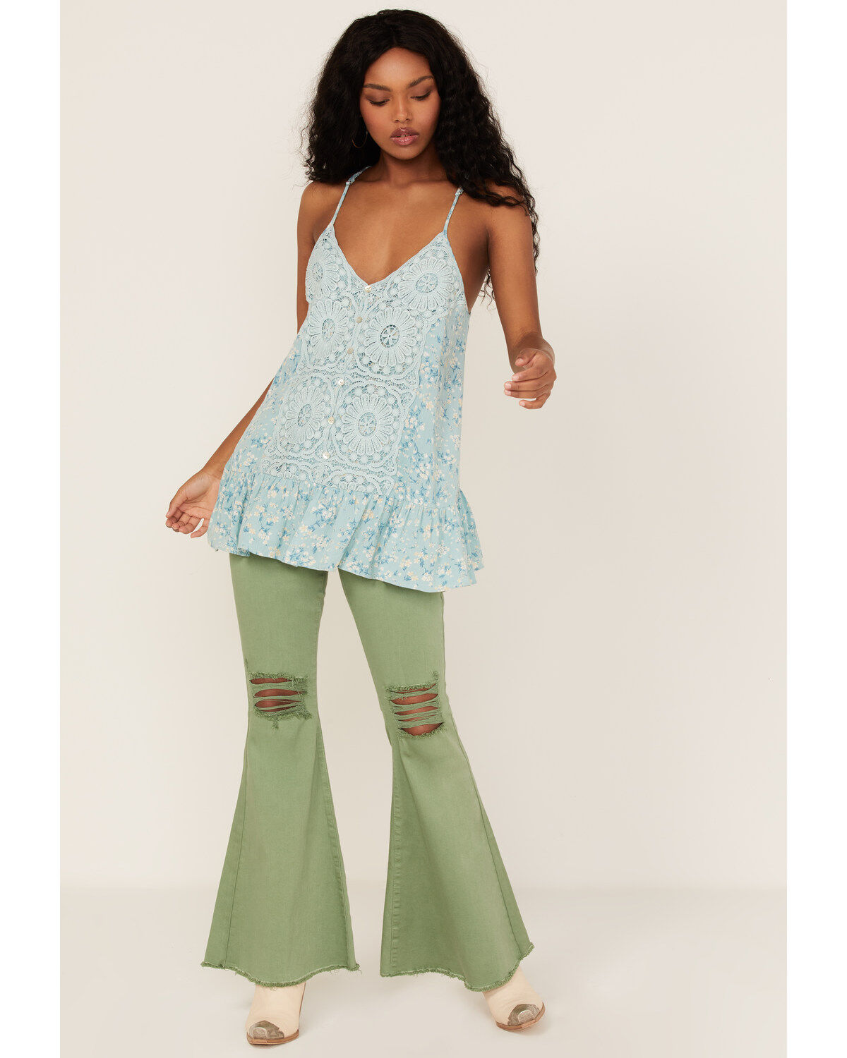 Image #2 - Miss Me Women's Boho Floral Print Cami, Seafoam, hi-res