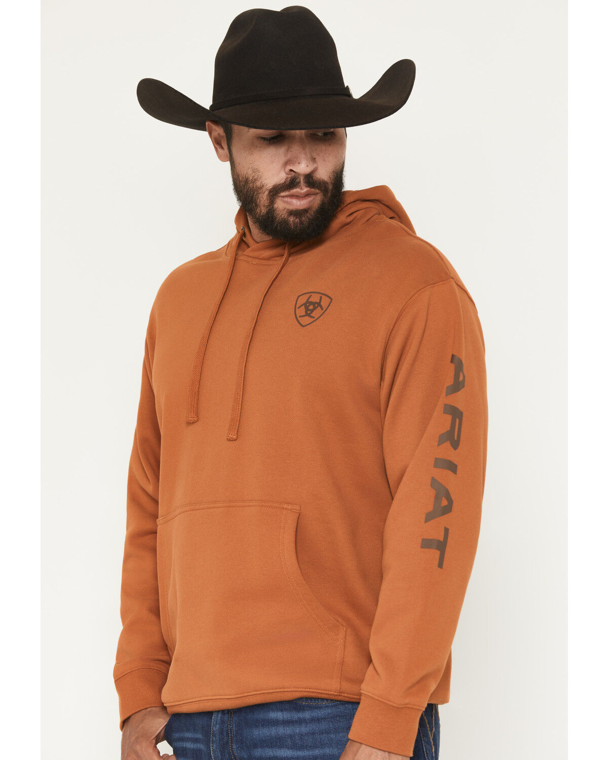 Image #2 - Ariat Men's Logo Graphic Hooded Sweatshirt, Rust Copper, hi-res