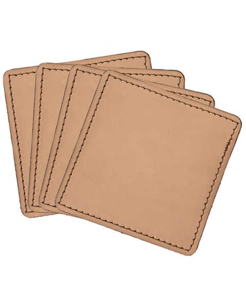 Carroll Co. Square Leather Beverage Coaster - 4 Pack, Tan, hi-res
