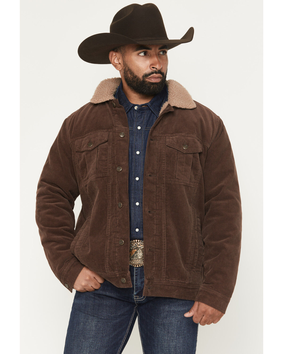 Image #1 - Cody James Men's Ozark Corduroy Sherpa Lined Heavyweight Trucker Jacket, Dark Brown, hi-res