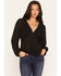 Image #1 - Wild Moss Women's Solid Bow Trim Long Sleeve Top, Black, hi-res
