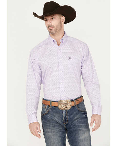Ariat Men's McCoy Paisley Print Classic Fit Long Sleeve Button Down Western Shirt, Lavender, hi-res