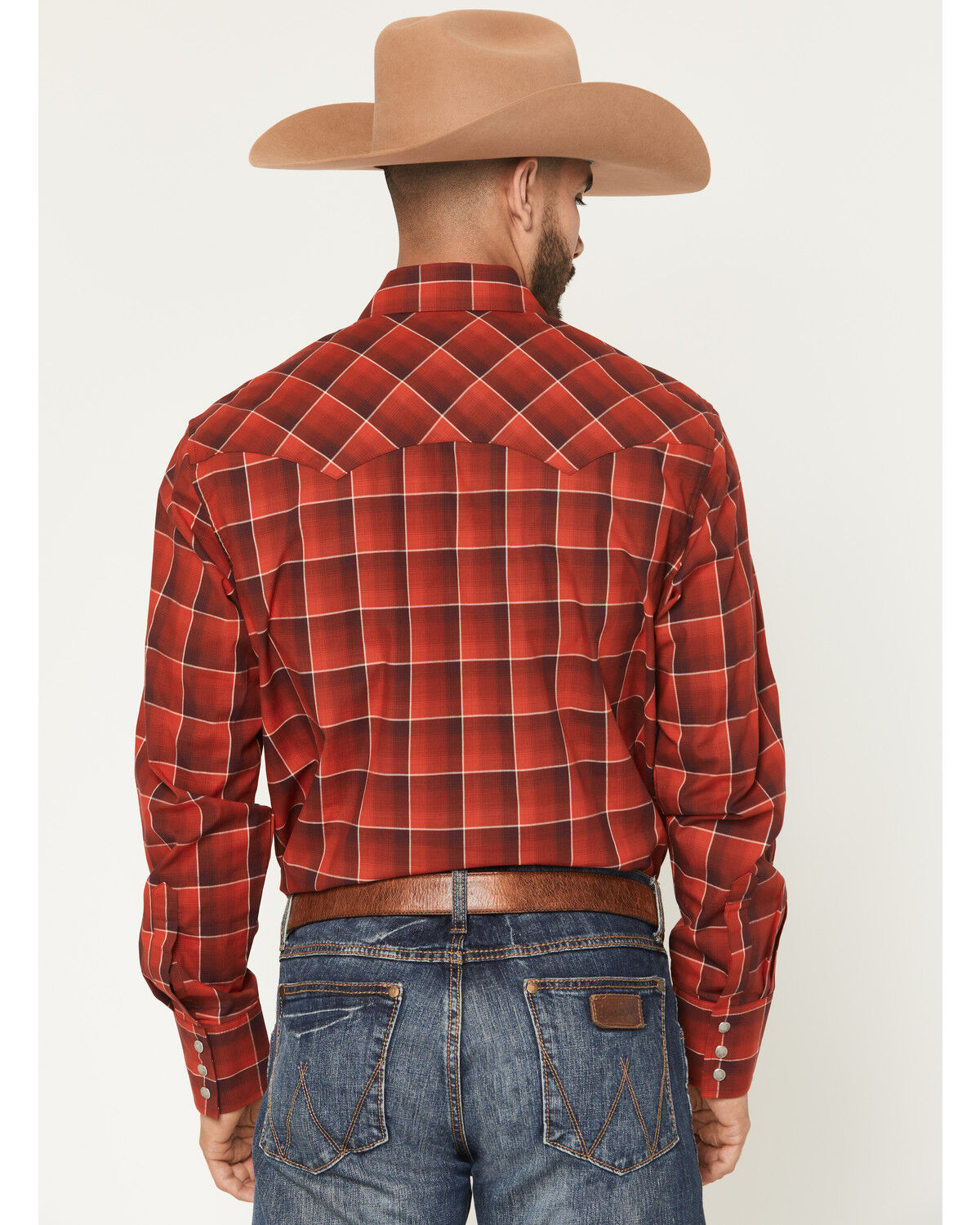Image #4 - Wrangler Retro Men's Plaid Print Long Sleeve Snap Western Shirt - Tall, Red, hi-res