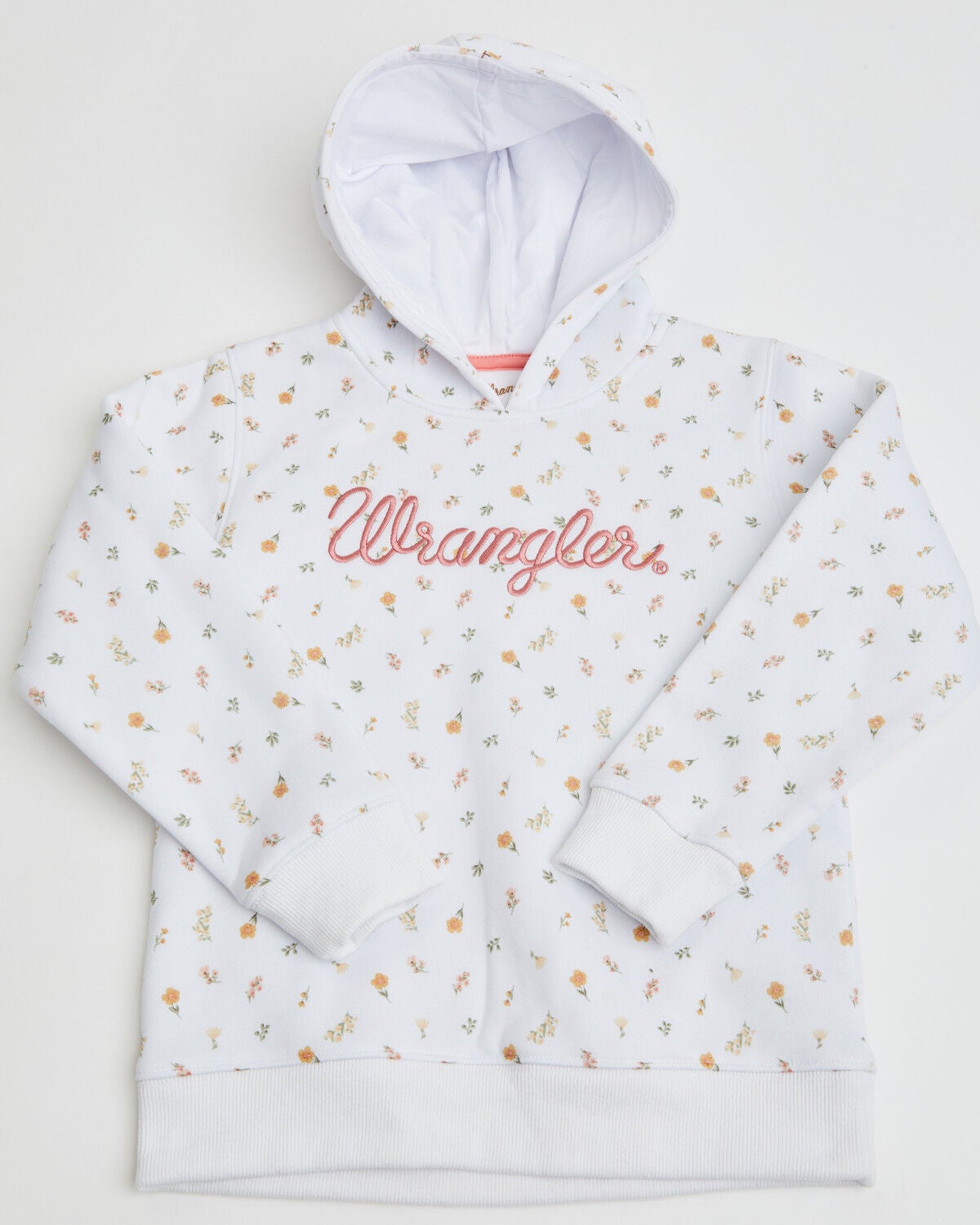 Wrangler Toddler Girls' Flower Print Logo Hoodie, White, hi-res