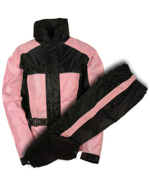 Milwaukee Leather Women's Waterproof Rain Suit with Reflective Piping, Pink/black, hi-res