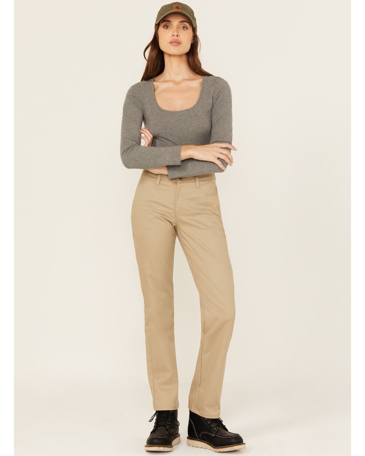 Dickies Women's Mid Rise Straight Stretch Twill Work Pants, Sand, hi-res