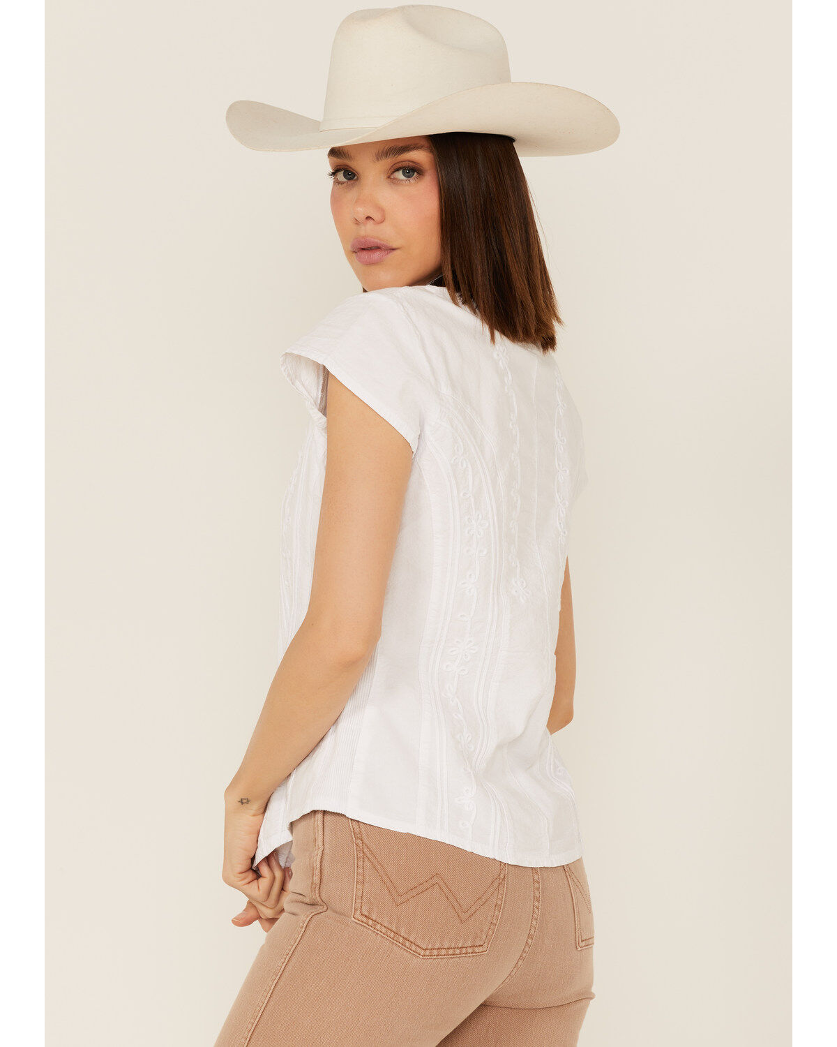 Image #3 - Scully Women's Cap Sleeve Cantina Shirt, White, hi-res