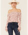 Beyond The Radar Women's Floral White Smocked Chiffon Off Shoulder Top, White, hi-res