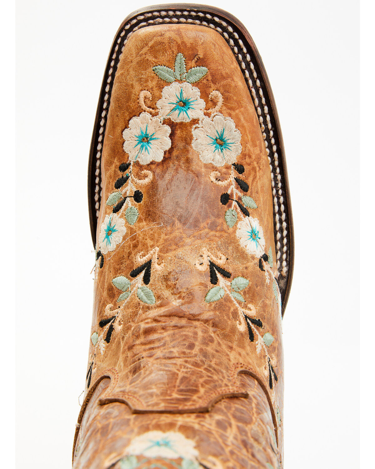Image #7 - Corral Women's Floral Blacklight Western Boots - Square Toe, Cognac, hi-res