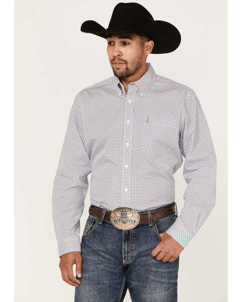 Cinch Men's Modern Fit Print Long Sleeve Button Down Western Shirt , White, hi-res