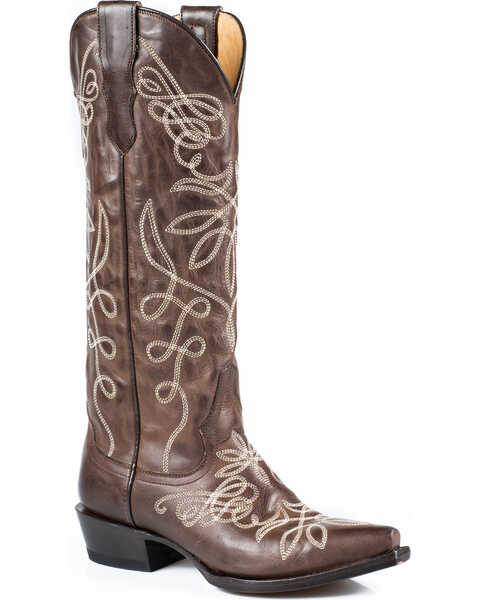 Stetson Women's Embroidered Adeline Western Boots, Brown, hi-res