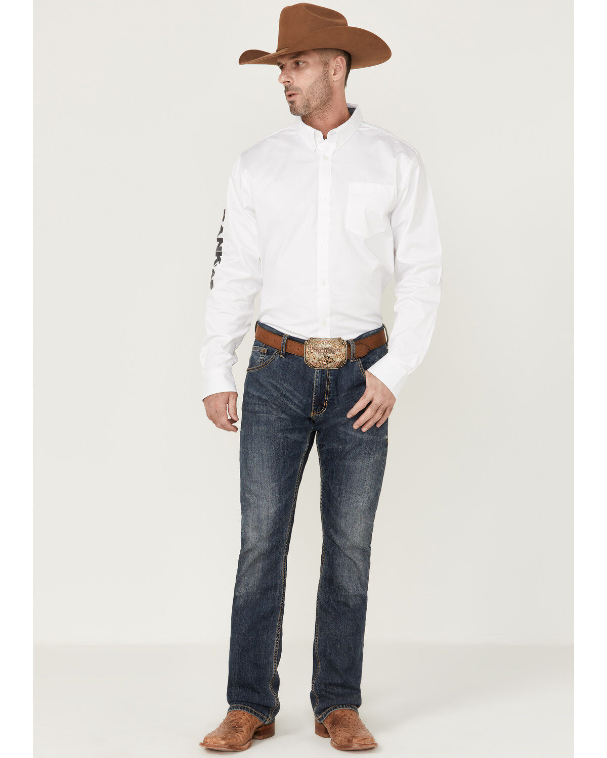 Image #2 - RANK 45® Men's Solid Performance Twill Logo Long Sleeve Button-Down Western Shirt, White, hi-res