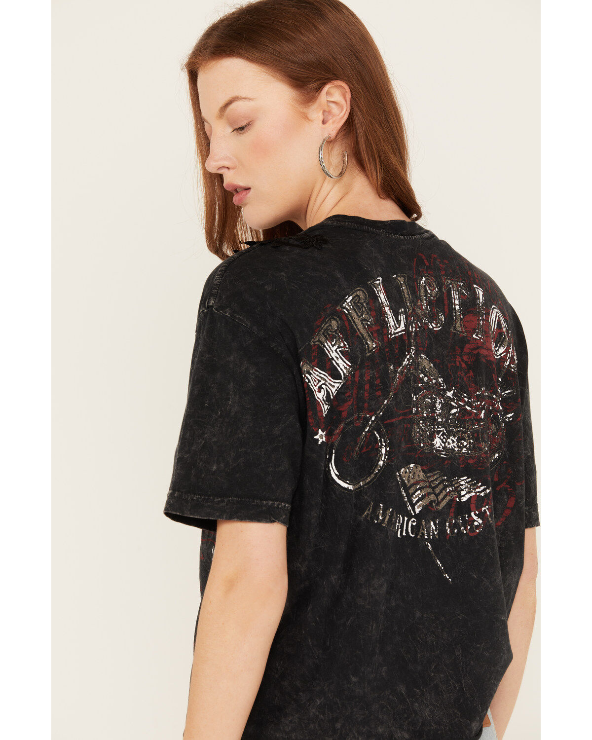 Image #4 - Affliction Women's Last Ride Cropped Fringe Graphic Tee, Black, hi-res