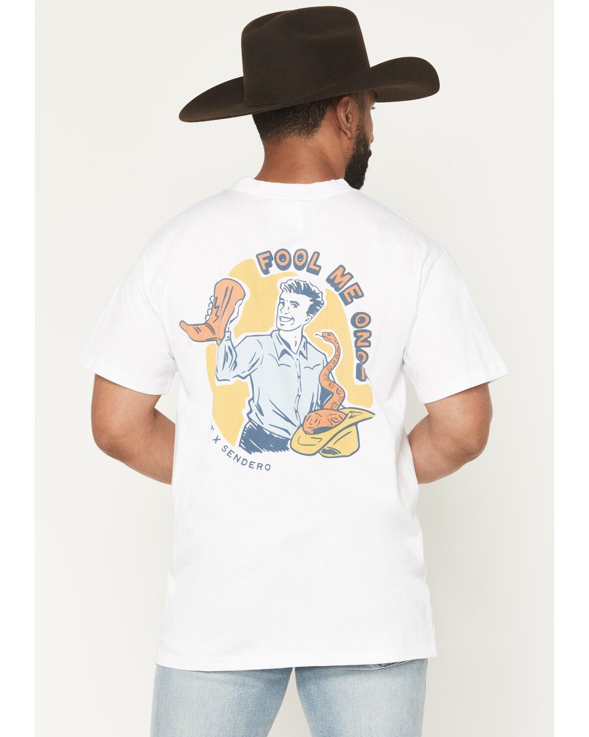 Ariat X Sendero Provisions Men's Fool Me Once Short Sleeve Graphic T-Shirt, White, hi-res
