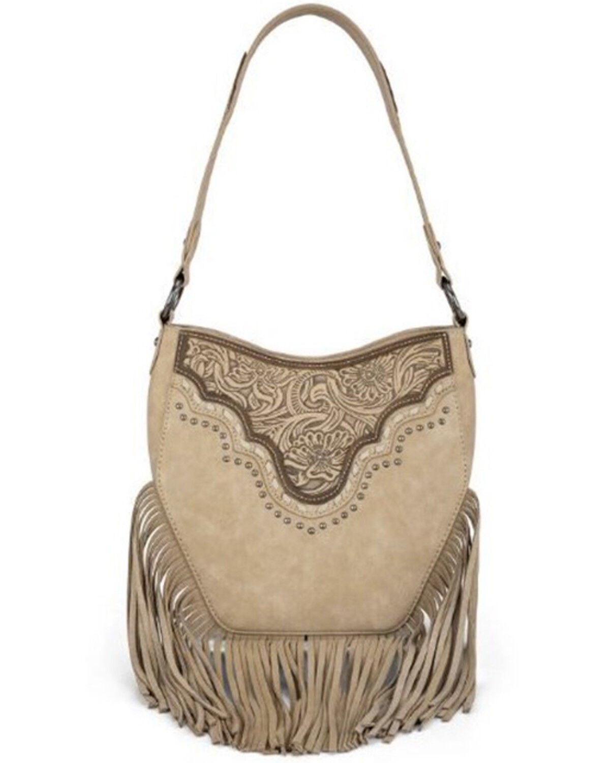 Montana West Women's Tooled Fringe Hobo Shoulder Bag, Tan, hi-res