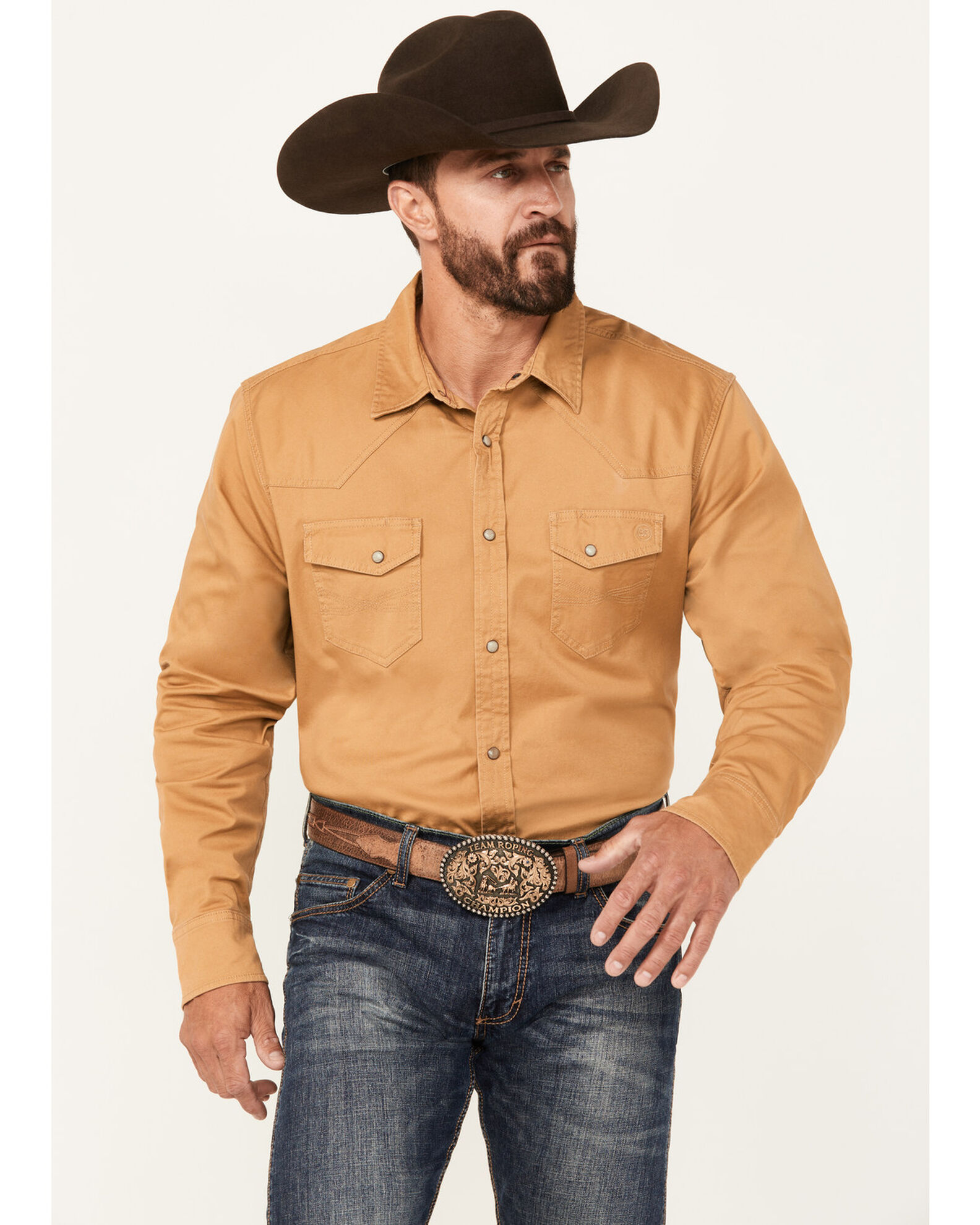 Blue Ranchwear Men's Solid Twill Long Sleeve Snap Western Shirt