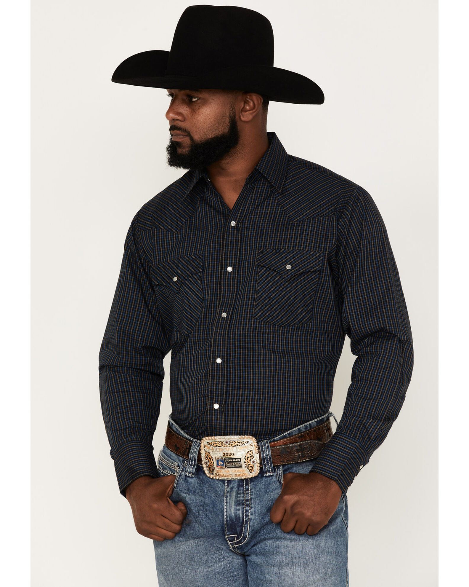 Ely Walker Men s Small Plaid Print Long Sleeve Pearl Snap Western